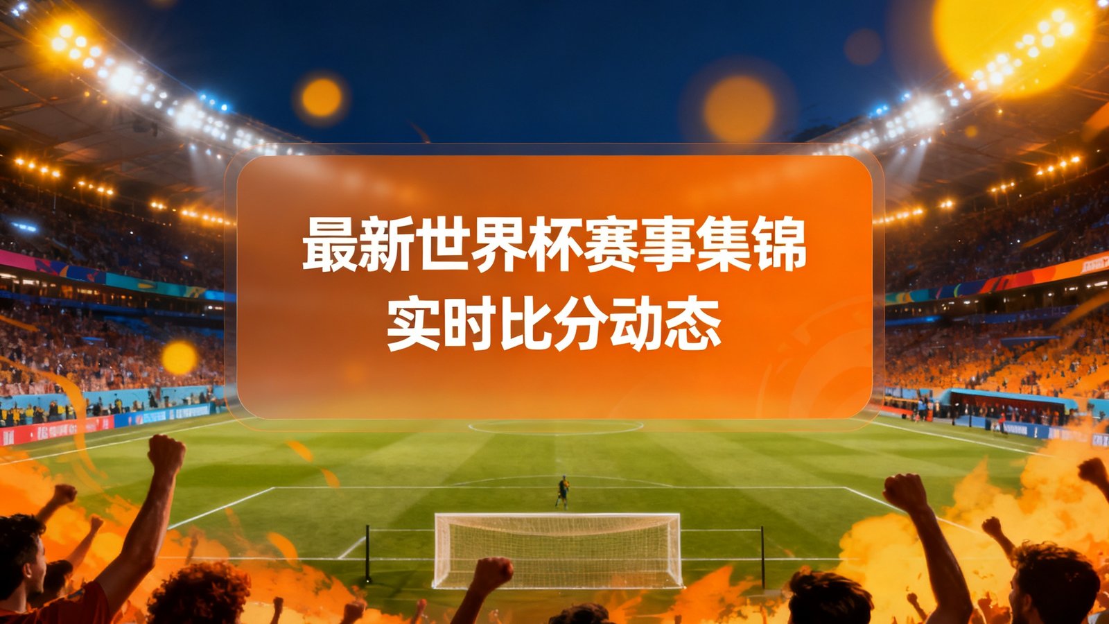 世界杯联赛平台首页头条展示区，显示最新世界杯赛事集锦与实时比分动态，背景为足球场灯光璀璨的夜晚场景，球迷欢呼的壮观画面